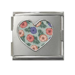 Flowers Petals Pattern Drawing Design Background Mega Link Heart Italian Charm (18mm) by Ravend