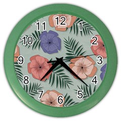 Flowers Petals Pattern Drawing Design Background Color Wall Clock by Ravend