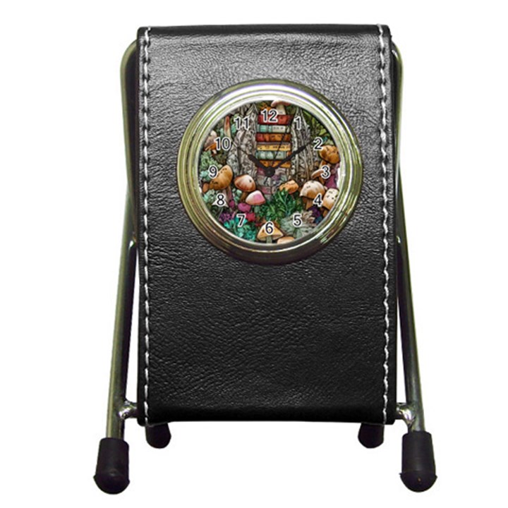 Bewitch Stipe Black Art Incantation Enchant Champignon Shiitake Witchcraft Black Magic Witch Pen Holder Desk Clock