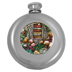 Bewitch Stipe Black Art Incantation Enchant Champignon Shiitake Witchcraft Black Magic Witch Round Hip Flask (5 Oz) by GardenOfOphir