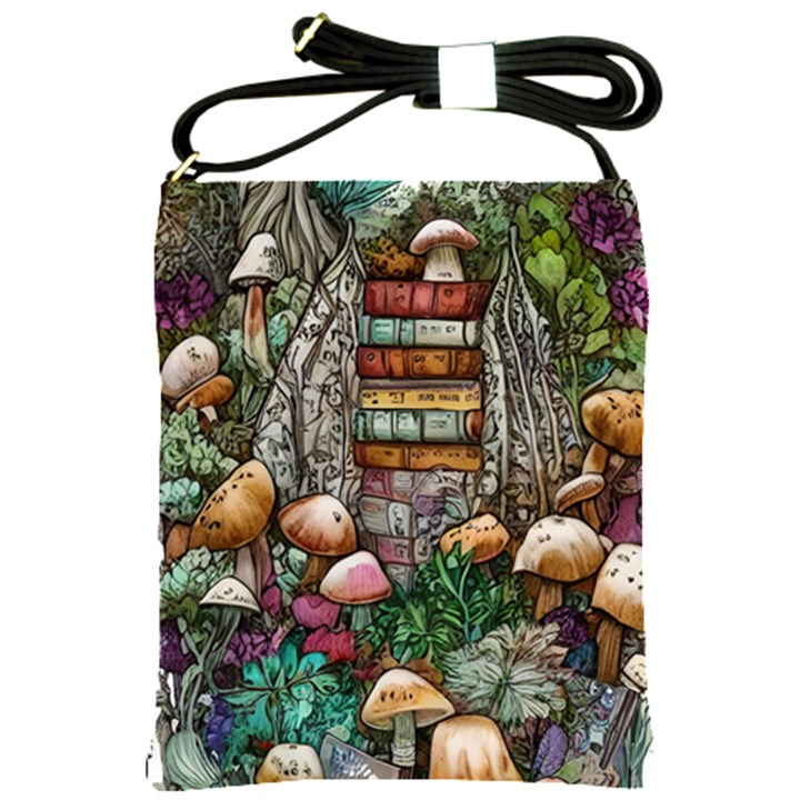 Bewitch Stipe Black Art Incantation Enchant Champignon Shiitake Witchcraft Black Magic Witch Shoulder Sling Bag