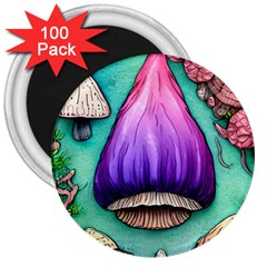 Veil Presto Psilocybin Superstition Agaric Trick Button Mushroom Sciopticon Diablerie Voodoo Fairy 3  Magnets (100 Pack) by GardenOfOphir