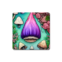 Veil Presto Psilocybin Superstition Agaric Trick Button Mushroom Sciopticon Diablerie Voodoo Fairy Square Magnet by GardenOfOphir