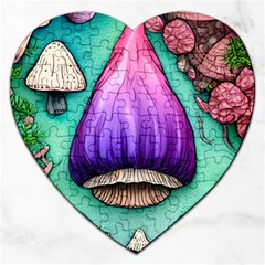 Veil Presto Psilocybin Superstition Agaric Trick Button Mushroom Sciopticon Diablerie Voodoo Fairy Jigsaw Puzzle (heart) by GardenOfOphir