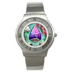 Veil Presto Psilocybin Superstition Agaric Trick Button Mushroom Sciopticon Diablerie Voodoo Fairy Stainless Steel Watch by GardenOfOphir