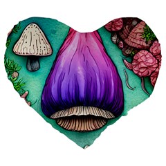 Veil Presto Psilocybin Superstition Agaric Trick Button Mushroom Sciopticon Diablerie Voodoo Fairy Large 19  Premium Flano Heart Shape Cushions by GardenOfOphir