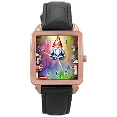 Thaumaturgy Magically Prestidigitation Sleight Of Hand Fly Agaric Abracadabra Rose Gold Leather Watch  by GardenOfOphir