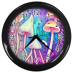 Magician s Charm Mushroom Wall Clock (black) by GardenOfOphir