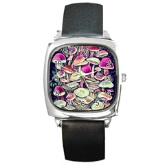 Sorcery Mushroom Square Metal Watch by GardenOfOphir