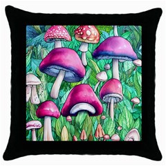 Charmed Toadstool Throw Pillow Case (black) by GardenOfOphir