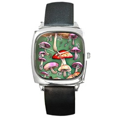 Glamour Mushroom For Enchantment And Bewitchment Square Metal Watch by GardenOfOphir