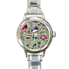 Presto Mushroom For Prestidigitation And Legerdemain Round Italian Charm Watch by GardenOfOphir