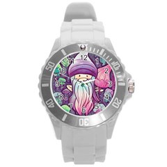 Foraging Mushroom Round Plastic Sport Watch (l) by GardenOfOphir