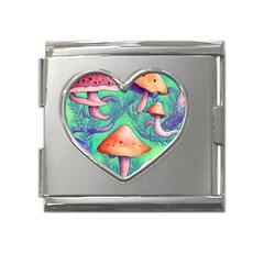 Natural Mushroom Illustration Design Mega Link Heart Italian Charm (18mm) by GardenOfOphir