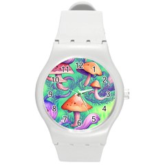 Natural Mushroom Illustration Design Round Plastic Sport Watch (m) by GardenOfOphir