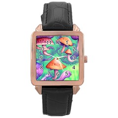 Natural Mushroom Illustration Design Rose Gold Leather Watch  by GardenOfOphir