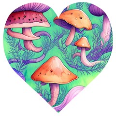 Natural Mushroom Illustration Design Wooden Puzzle Heart by GardenOfOphir