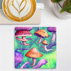 Natural Mushroom Illustration Design Uv Print Square Tile Coaster  by GardenOfOphir