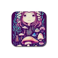 Fairy Mushroom Illustration Design Rubber Coaster (square) by GardenOfOphir