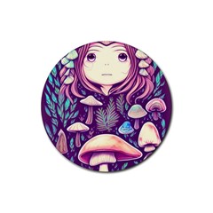 Fairy Mushroom Illustration Design Rubber Coaster (round) by GardenOfOphir