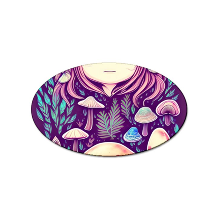 Fairy Mushroom Illustration Design Sticker (Oval)