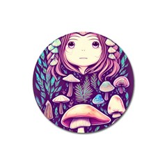 Fairy Mushroom Illustration Design Magnet 3  (round) by GardenOfOphir