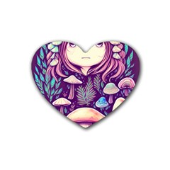 Fairy Mushroom Illustration Design Rubber Coaster (heart) by GardenOfOphir