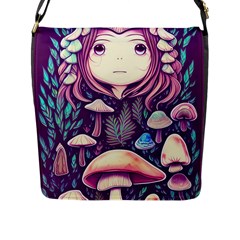 Fairy Mushroom Illustration Design Flap Closure Messenger Bag (l) by GardenOfOphir