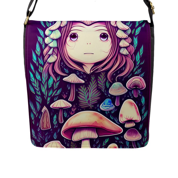 Fairy Mushroom Illustration Design Flap Closure Messenger Bag (L)