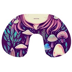 Fairy Mushroom Illustration Design Travel Neck Pillow by GardenOfOphir