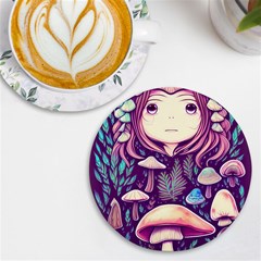 Fairy Mushroom Illustration Design Uv Print Round Tile Coaster by GardenOfOphir