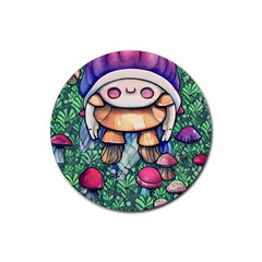 Foraging Natural Fairy Mushroom Craft Rubber Round Coaster (4 Pack) by GardenOfOphir