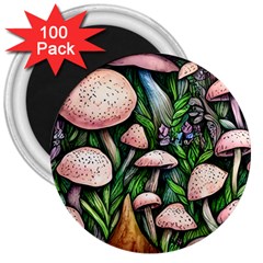 Flowery Garden Nature Woodsy Mushroom 3  Magnets (100 Pack) by GardenOfOphir