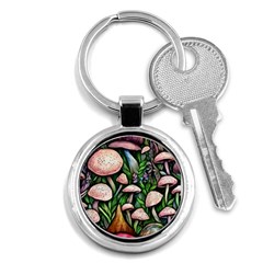 Flowery Garden Nature Woodsy Mushroom Key Chain (round) by GardenOfOphir