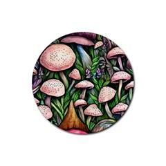 Flowery Garden Nature Woodsy Mushroom Rubber Coaster (round) by GardenOfOphir