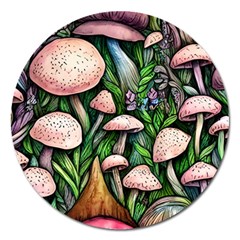 Flowery Garden Nature Woodsy Mushroom Magnet 5  (round) by GardenOfOphir