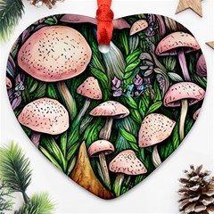 Flowery Garden Nature Woodsy Mushroom Heart Ornament (two Sides) by GardenOfOphir