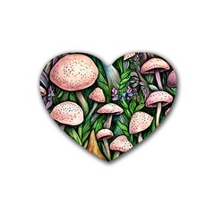 Flowery Garden Nature Woodsy Mushroom Rubber Coaster (heart) by GardenOfOphir