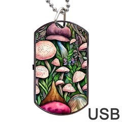 Flowery Garden Nature Woodsy Mushroom Dog Tag Usb Flash (two Sides) by GardenOfOphir