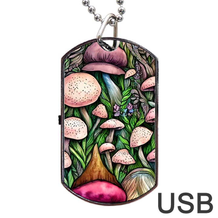 Flowery Garden Nature Woodsy Mushroom Dog Tag USB Flash (Two Sides)