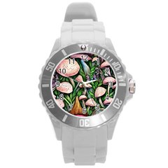 Flowery Garden Nature Woodsy Mushroom Round Plastic Sport Watch (l) by GardenOfOphir