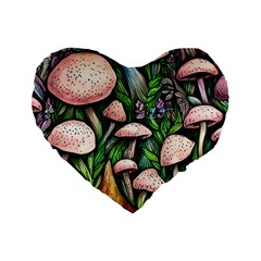 Flowery Garden Nature Woodsy Mushroom Standard 16  Premium Flano Heart Shape Cushions by GardenOfOphir