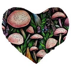 Flowery Garden Nature Woodsy Mushroom Large 19  Premium Flano Heart Shape Cushions by GardenOfOphir