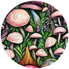 Flowery Garden Nature Woodsy Mushroom Wooden Puzzle Round by GardenOfOphir