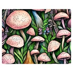 Flowery Garden Nature Woodsy Mushroom One Side Premium Plush Fleece Blanket (medium) by GardenOfOphir