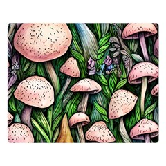 Flowery Garden Nature Woodsy Mushroom One Side Premium Plush Fleece Blanket (large)