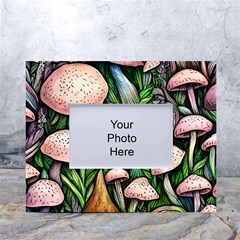 Flowery Garden Nature Woodsy Mushroom White Tabletop Photo Frame 4 x6  by GardenOfOphir