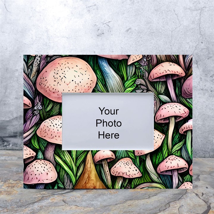 Flowery Garden Nature Woodsy Mushroom White Tabletop Photo Frame 4 x6 