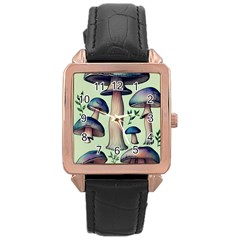 Mushroom Foresty Forestcore Rose Gold Leather Watch  by GardenOfOphir