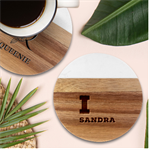 I love sandra Marble Wood Coaster (Round) Front